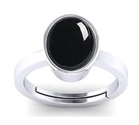DENMOUS 12.00 Ratti Black Sulemani Hakik Stone Ashtdhatu Silver Plated Adjustable Ring Original And Certified Natural Sulemani Kaala Hakik Gemstone For Men Or Women'S-B09QT2WC-AMZ