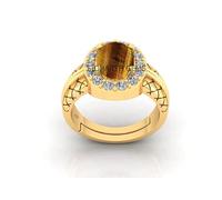 DENMOUS 12.25 Ratti Natural Tiger Eye Oval Cut Gemstone Astrological Gold Plated Ring Original Certified For Men'S And Women'S-B0C41PSDM1