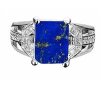 DENMOUS 13.24 Ratti 12.00 Carat Deluxe Quality Natural Lapiz/Lapis Silver Plated Adjustable Ring Gemstone By Lab Certified(Top Aaa+) Quality-B0CCK2W21