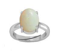 DENMOUS 13.25 Ratti 12.00 Carat White Rashi Ratan Fire Opal Loose Gemstone Silver Plated Adjustable Ring For Men And Women-B0CXM673DNM