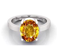 DENMOUS 13.25 Ratti 12.15 Carat Certified Unheated Untreatet Aaa++ Quality Natural Yellow Sapphire Pukhraj Gemstone Silver Plated Ring For Women'S And Men'S-B0C53M85DN