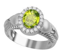DENMOUS 13.25 Ratti 12.50 Carat A+ Quality Natural Certified Green Peridot Gemstone Silver Plated Adjustable Ring For Women'S (Ggtl Lab Certified)-DN01B0C41RMW