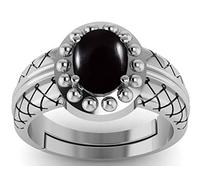DENMOUS 4.25 Ratti / 3.50 Carat Natural Black Onyx Original Certified Hakik Gemstone Silver Plated Ring For Women Jewelry & Gift For Her-B0BFKZ34-1D