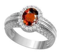 DENMOUS 5.25 Ratti 4.00 Carat Gomed Silver Ring Ceylon Loose Gemstone Lab - Certified Natural Aa+ Quality Hessonite Garnet Adjustable Silver Ring For Man And Women-B0BX49T9-01