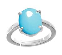 DENMOUS 6.00 Carat Certified Unheated Untreatet Turquoise Firoza Sky Blue Gemstone Panchdhatu Adjustable Silver Plated Ring For Men And Women By Lab -DNM01 Certified-DNM01B09S9W9K