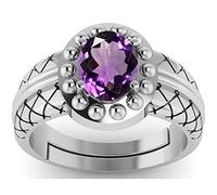 DENMOUS 6.25 Ratti 5.00 Carat Natural Original Certified Purple Amethyst Gemstone Astrological Silver Plated Ring For Men And Women'S (Lab Certified)-B09YYJHGDN