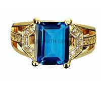 DENMOUS 7.00 Ratti 6.50 Carat Special Quality Blue Topaz Free Size Adjustable Ring Gold Plated Gemstone By Lab Certified-B0CK5KZ7DN