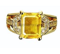 DENMOUS 7.25 Ratti Pukhraj Stone Original Certified Yellow Sapphire Gemstone Gold Plated Adjustable Ring With Lab Certificate For For Unisex-Adult-B0CK5N11DN