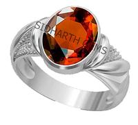 DENMOUS 8.25 Ratti 7.00 Carat Gomed Silver Ring Ceylon Loose Gemstone Lab - Certified Natural Aa+ Quality Hessonite Garnet Adjustable Silver Ring For Man And Women-B0BX4HH4-D1