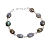 DENMOUS Aa Sizzling Labradorite Gemstone Oval Shape Gemstone Silver Plated Bracelet For Unisex-DN01B0BVG5TC