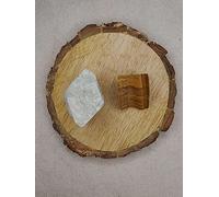 DENMOUS Amazonite + Tiger Eye Aaa Grade Raw Natural Crystal Combo With Wooden Natural Bark Coaster For Healing, Meditation And Manifestation-B0BXM826-01