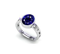 DENMOUS Blue Sapphire Adjustable Ring Silver Plated 14.00 Carat Unheated And Untreated Neelam Natural Ceylon Gemstone For Men And Women-B0BZ8G2NR1