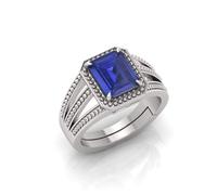 DENMOUS Blue Sapphire Ring 6.00 Carat Certified Aaa++ Quality Natural Blue Sapphire Neelam Gemstone Ring Silver Plated For Men And Women'S-B0CW3J8ZDNM