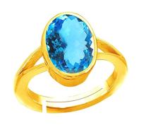 DENMOUS Certified 3.25 Ratti 2.00 Carat Blue Topaz Free Size Adjustable Ring Gold Plated Gemstone By Lab Certified(Top Aaa+) Quality For Man Or Women-B0BWMYWY41