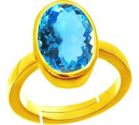 DENMOUS Certified 7.25 Ratti 6.00 Carat Special Quality Blue Topaz Free Size Adjustable Ring Gold Plated Gemstone By Lab Certified(Top Aaa+) Quality For Man Or Women-B09TWVWFGG