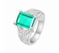 DENMOUS Certified 8.00 Ratti / 7.40 Carat Emerald Panna Gemstone Silver Plated Ring For Women'S And Men'S-B0CK5KSP-DNM