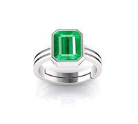 DENMOUS Certified Natural Aa++ Quality 2.55 Carat - 3.00 Ratti Zambian Emerald Panna Silver Plated Astrological Purpose Adjustable Ring For Women'S And Men'S(Lab - Certified)-B0BSTX71DNM