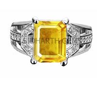 DENMOUS Certified Unheated 16.25 Ratti 15.75 Carat A+ Quality Natural Yellow Sapphire Pukhraj Gemstone Brass Finger Ring For Women'S And Men'S-B0CKN7XW00