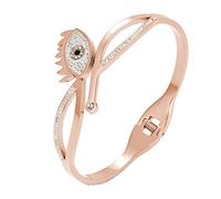 DENMOUS ® Eyelash Evil Eye Cubic Zirconia 18K Rose Gold Stainless Steel Openable Kada For Women-DN01B0C71GZ6