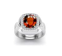 DENMOUS Gems 14.25 Ratti / 13.00 Carat Natural Certified Hessonite/Garnet/Gomed Loose Gemstone Silver Plated Adjustable Ring Sizes Between 15 To 28 For Men'S And Women'S-B0BNBX3TR1