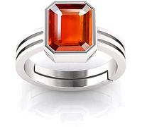 DENMOUS Gems 7.25 Ratti / 6.00 Carat Natural Certified Hessonite/Garnet/Gomed Loose Gemstone Silver Plated Adjustable Ring Sizes Between 15 To 28 For Men'S And Women'S-B09TWWVP