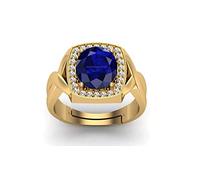 DENMOUS Gems 7.25 Ratti 6.45 Carat Lab - Certified Unheated Untreatet Aaa+ Quality Natural Blue Sapphire Neelam Gold Plated Adjustable Gemstone Ring For Women'S And Men'S-B0BRX2L2-00