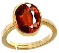 DENMOUS Gomed Gold Plated Ring 9.25 Ratti 8.00 Carat Natural And Certified Hessonite Garnet (Gomed) Astrological Gemstone Adjustable For Men And Women-B08WLZW3DN