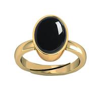DENMOUS Lab Certified Top Aaa+ Quality 6.25 Carat Natural Black Onyx Chalcedony Sulemani Hakik Gold Plated Gemstone Adjustable Ring For Men And Women-B0DNWK1X41