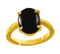 DENMOUS Manu Gems Lab Certified Top Aaa+ Quality 4.25 Ratti - 3.50 Carat Natural Black Onyx Chalcedony Sulemani Hakik Gold Plated Gemstone Adjustable Ring For Men And Women-B09BW42FGG