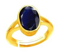 DENMOUS Natural 6.93 Carat Blue Sapphire Adjustable Gold Plated Engagement Ring (Neelam) Super Quality Loose Gemstone-B0CV5FWHGG