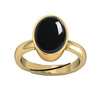 DENMOUS Natural Certified Black Sulemani Hakik Gemstone Gold Plated Adjustable Ring For Men Or Women'S 11.55 Carat/12.25 Ratti-B0CXM4CRB