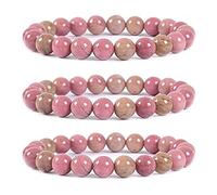 DENMOUS Natural Healing Crystals Rhodonite Bracelets 8Mm Grade (Pack Of 3)-B09W18XRDN