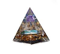 DENMOUS Orgonite Pyramid Tiger Eye With Amethyst Ball Size 2.5 Inch Approx Natural Healing Crystal Chakra Balancing Vastu Stone-B09YTXGWB