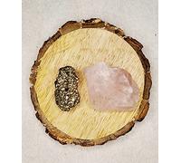 DENMOUS Pyrite And Rose Quartz Aaa Grade Raw Natural Crystal Combo With Wooden Natural Bark Coaster For Healing, Meditation And Manifestation-B0BY3JHH-01