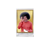 DENMOUS Sathya Sai Baba Photo Frame for Car Dashboard, Table Decor| ACF 3 Classic Sathya Sai Baba and 24K Gold Plated Foil| Religious Frame Idol for Pooja, Worship, Gifts Items (11.0X 6.8 CM)-AMZ774