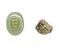 DENMOUS Set Of Zibu Prosperity Angel Symbol Engraved Natural Green Aventurine Crystal Cabochon And Golden Pyrite Raw Chunk Prosperity Crystal-B09W982T-DNM