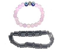 DENMOUS Shreenathji Lucky Astro-Charm Pink Rose Quartz Evil Eye Brecelet & Helth Care Megnetic Band-B0CTR2KXDN