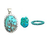 DENMOUS Turquoise Trio Pendant Bracelet And A Raw Turquoise Stone For Reiki Healing And Crystal Healing Remove Negative Energy-B0BYZVHG-M1