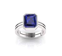 DENMOUS Unheated Untreatet 7.00 Carat Aaa+ Quality Natural Blue Sapphire Neelam Silver Plated Adjustable Gemstone Ring For Women'S And Men'S (Lab - Certified)-B08TFBLT-2541