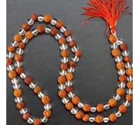 DENMOUS Urusgems Lab Certified Rudraksha and Sphatik Crystal Quartz Mala 108 Beads Mala स्फटिक माला ओरिजनल सर्टिफिकेट के साथ for Men and Women-DNM01