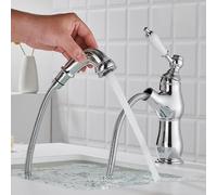 DennieNova Victorian Sink Tap Traditional Basin Taps Pull Out Sprayer Classic Single Lever Mixer Sink Faucet for Bathroom Chrome