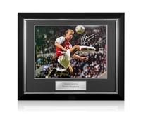 Dennis Bergkamp Signed Arsenal Football Photo: The Statue. Deluxe Frame