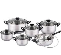 Denny® 12Pc Stainless Steel Induction Hob Casserole Saucepan Stock Pot Fry Pan Cookware