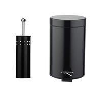 DENNY 3 litre Bathroom Pedal Bin and Matching Toilet Brush Set (Black)