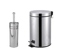 DENNY 3 litre Bathroom Pedal Bin and Matching Toilet Brush Set (Stainless Steel)