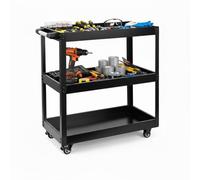 Denny 3-Tier Tool Trolley on Wheels - Lockable Rolling Tool Storage Cart with Handle, Heavy-Duty Garage & Workshop Organizer for DIY and Service Tools (Black)