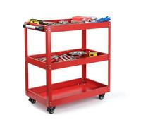 Denny 3-Tier Tool Trolley on Wheels - Lockable Rolling Tool Storage Cart with Handle, Heavy-Duty Garage & Workshop Organizer for DIY and Service Tools (RED)