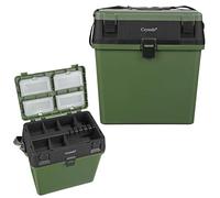 Denny Fishing Tackle Box with Padded Seat & Straps, Sea Angling Bait Lure Storage, Carp Tackle Kit Organizer, Green/Black