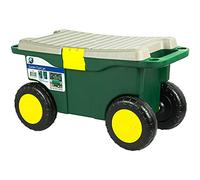 DENNY Gardeners Wheeled Tool Cart and Seat - 55cm x 29.5cm x 26.5cm - Green