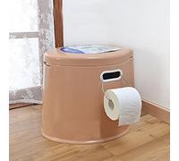 Denny International Large 6L Compact Portable Toilet Potty Loo with Washable Basket and Toilet Roll Holder for Pool Party Camping Caravan Picnic & Festivals (Coffee)